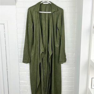 Shoedazzle Green Faux Suede Wrap Trench Coat Size L